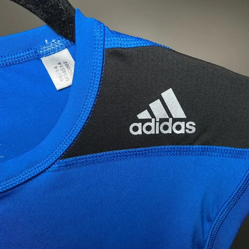 ADIDAS TECHFIT COMPRESSION CLIMALITE‎ BLUE AND BLACK CUT OFF SLEEVE SHIRT